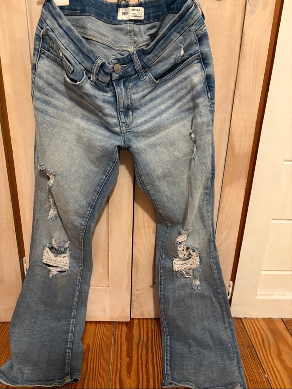 BKE Light Blue Distressed Bootcut Jeans